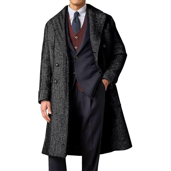 ZYTECO Men's Wool Blend Trench Coat Notched Collar Slim Fit Pea